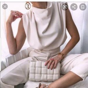 Last one Zara beige pleated high neck shirt top